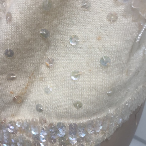 VTG 60s Vanilla Sleeveless Sequins Beaded Sweater Lined Wool Tassels Back Zip - Picture 7 of 9